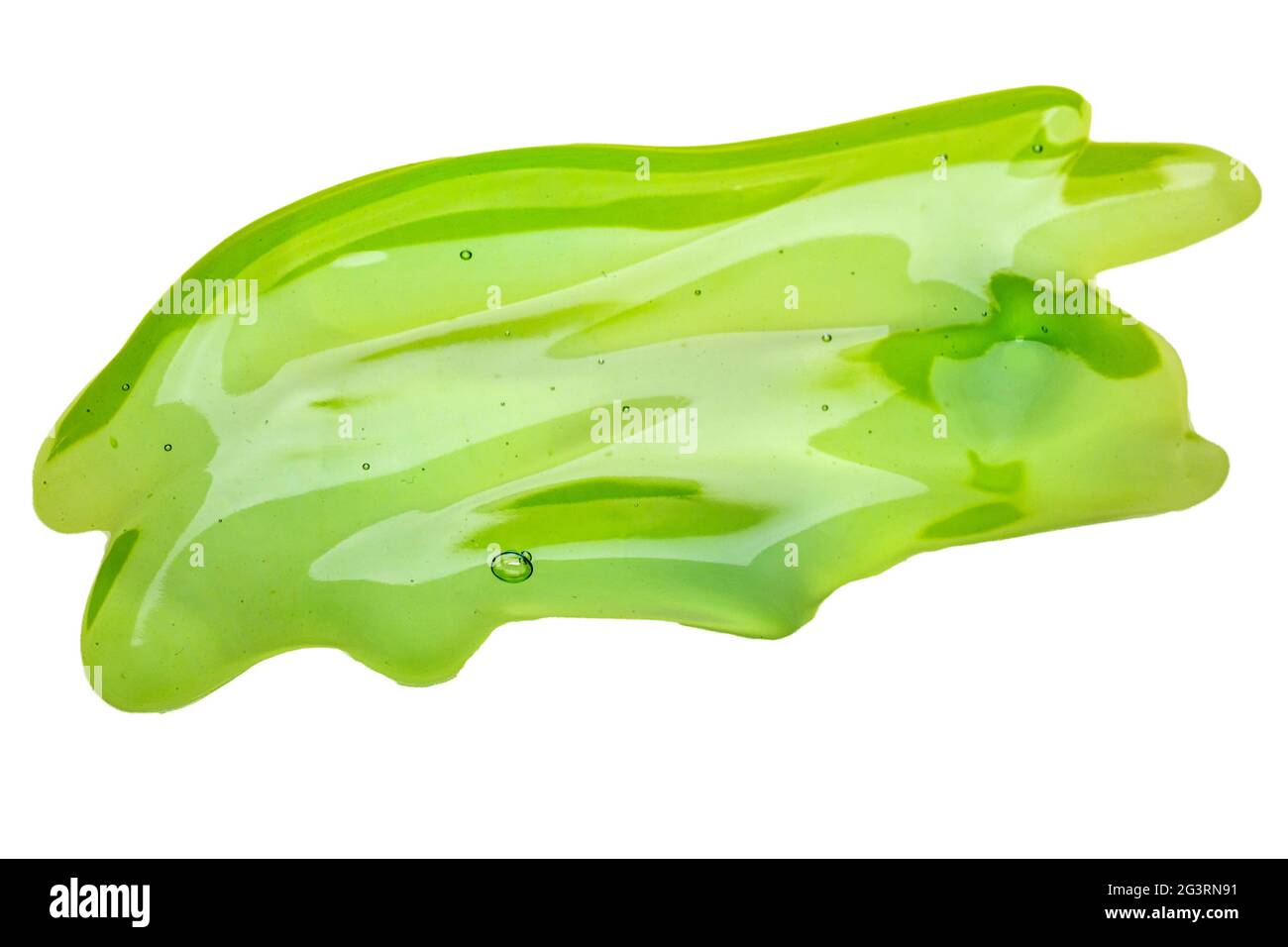 Cosmetic Cream Gel Texture Isolated On White Background. Close Up Of Green Transparent Drop Of