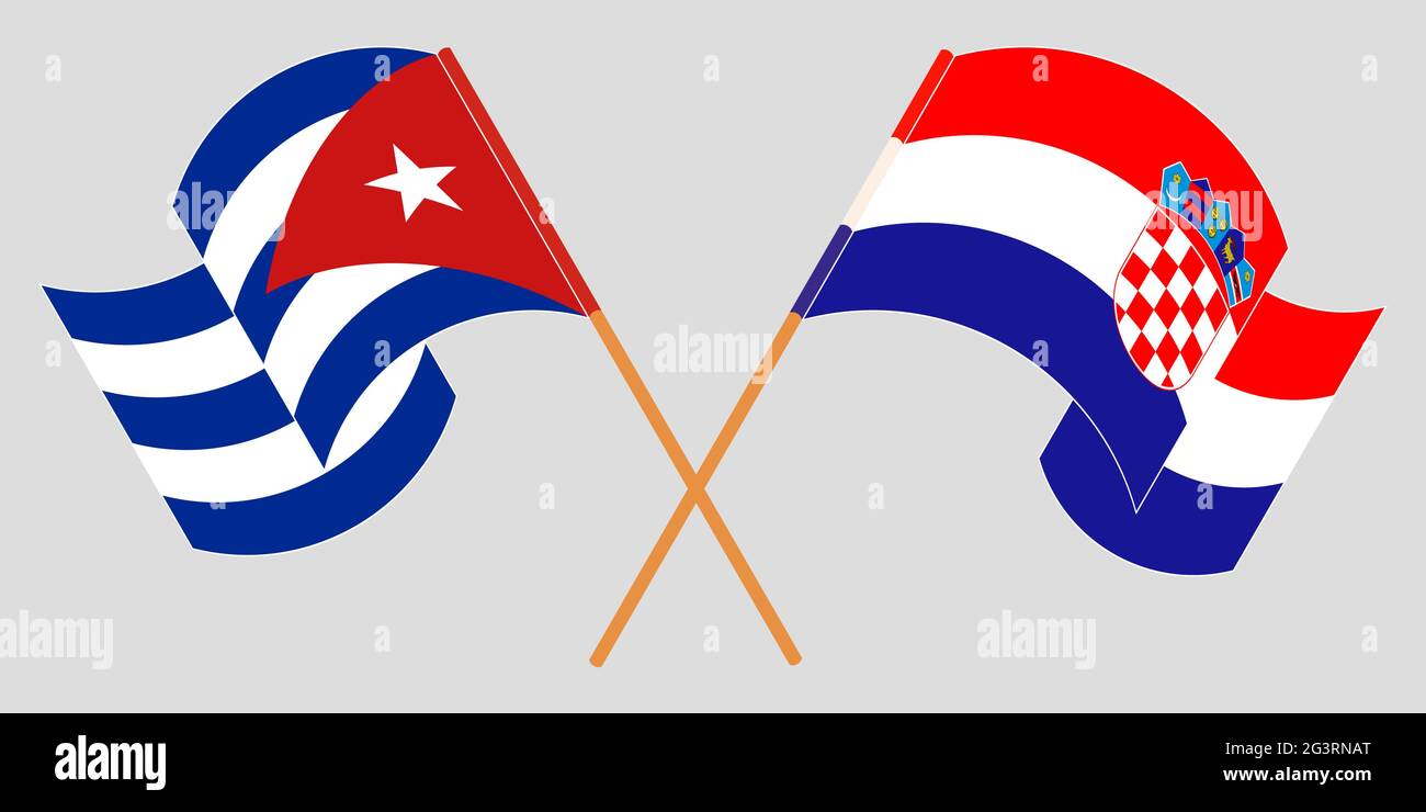 Crossed and waving flags of Cuba and Croatia. Vector illustration Stock Vector