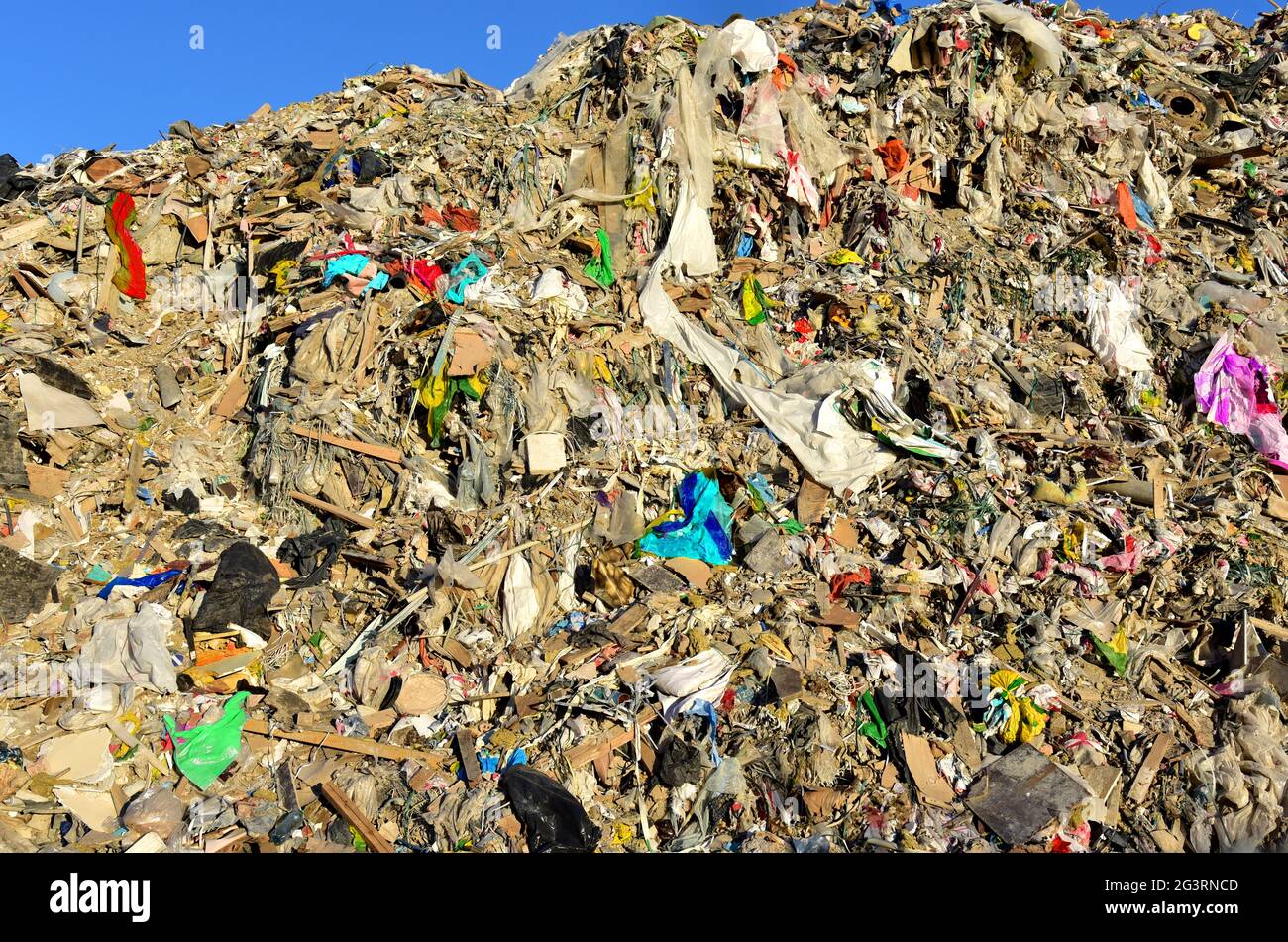 Garbage dump with construction waste. Trash disposal and food waste