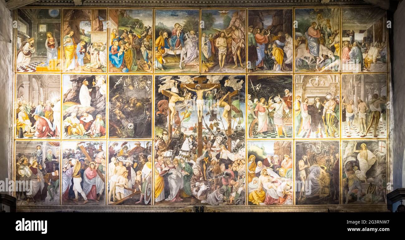 Italian Renaissance masterpiece Parete Gaudenziana (Gaudenziana Wall) in Varallo - Italy Stock Photo