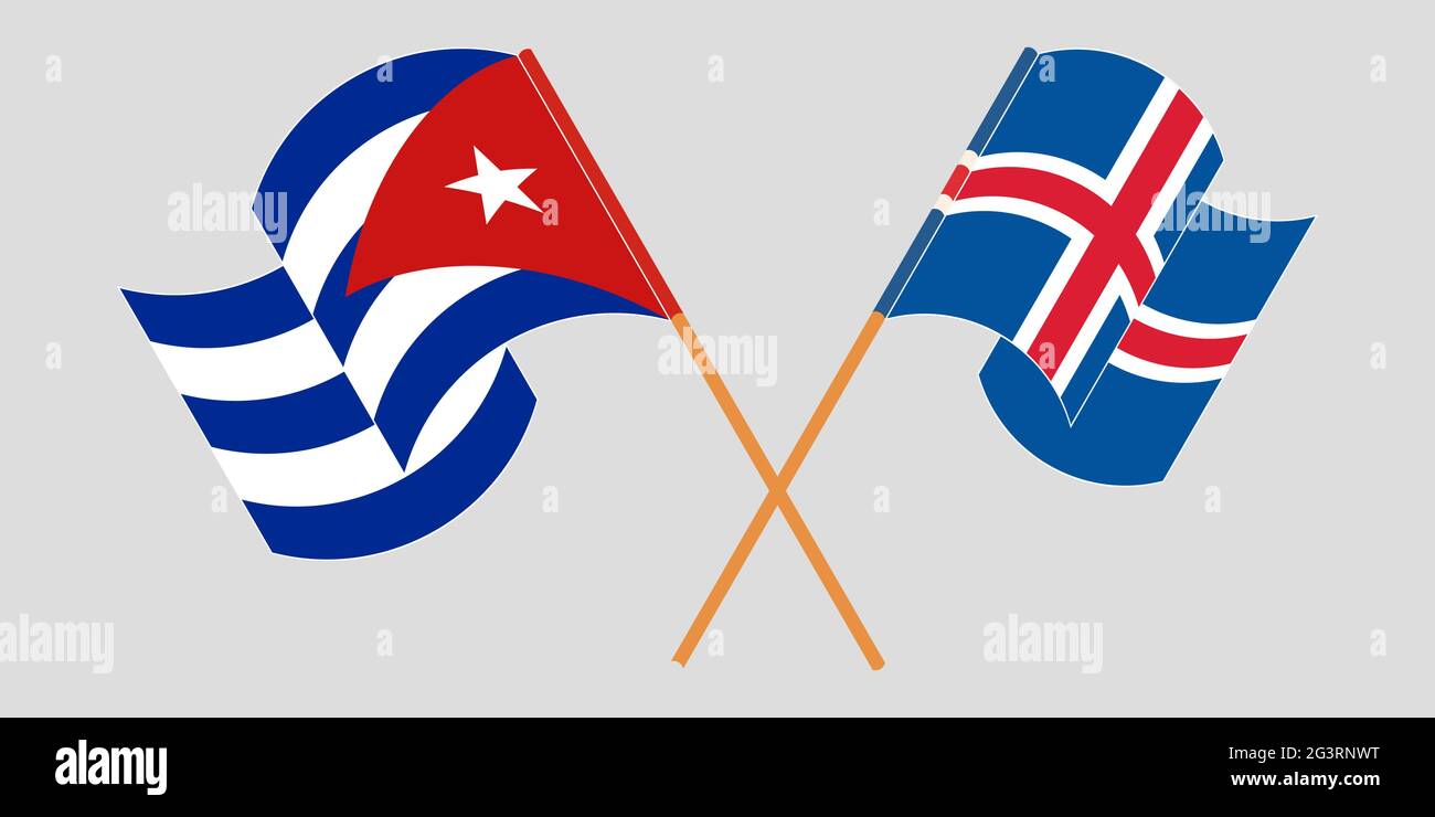 Crossed and waving flags of Cuba and Iceland. Vector illustration Stock Vector