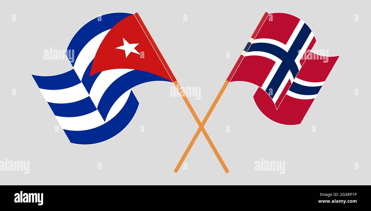 Crossed and waving flags of Cuba and Norway. Vector illustration Stock Vector