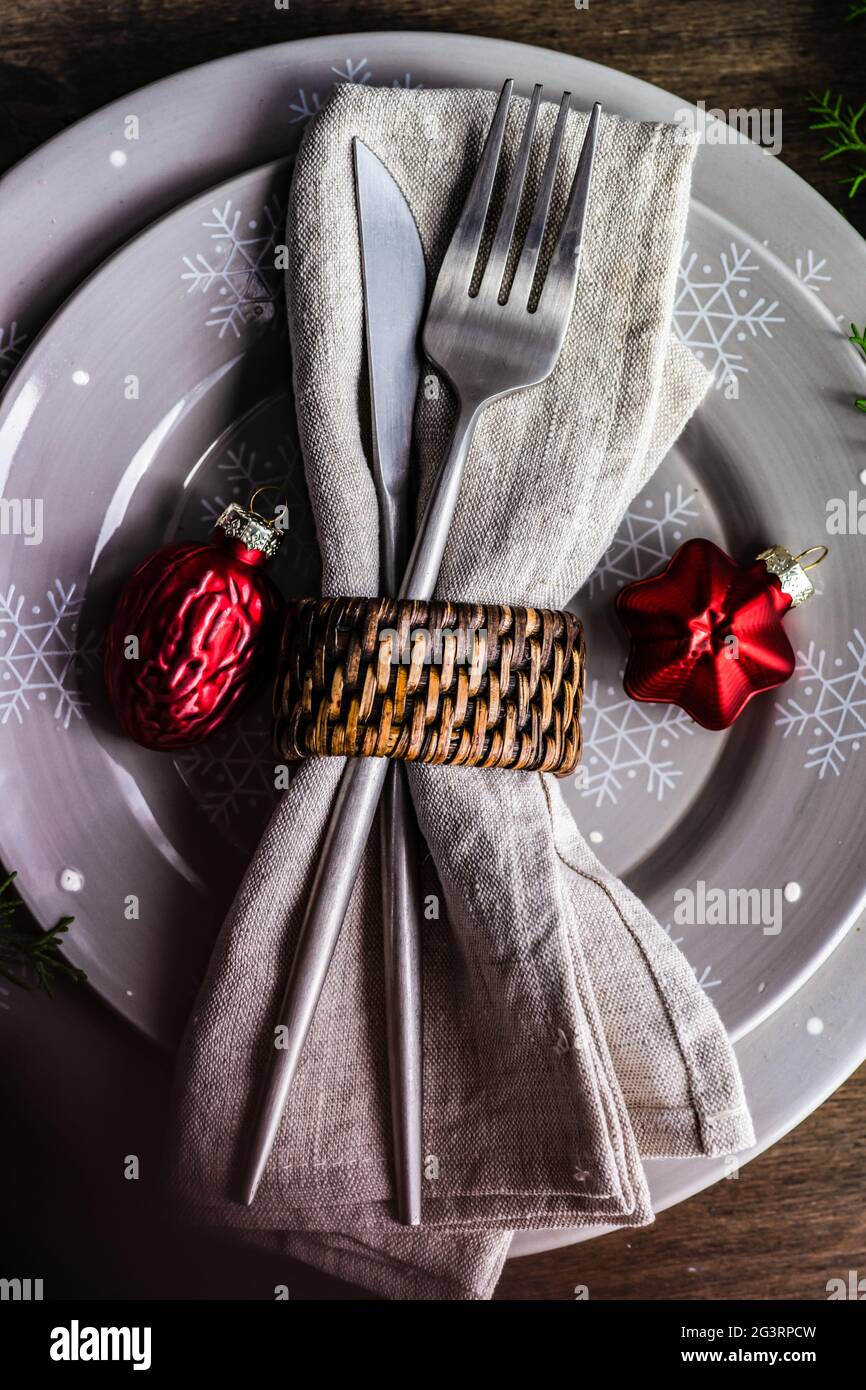 Christmas table setting Stock Photo