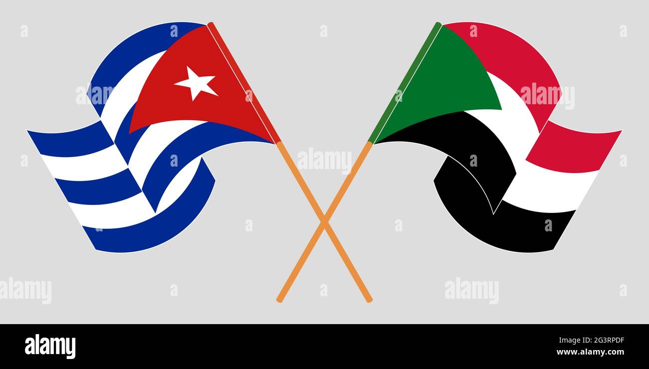 Crossed and waving flags of Cuba and Sudan. Vector illustration Stock Vector