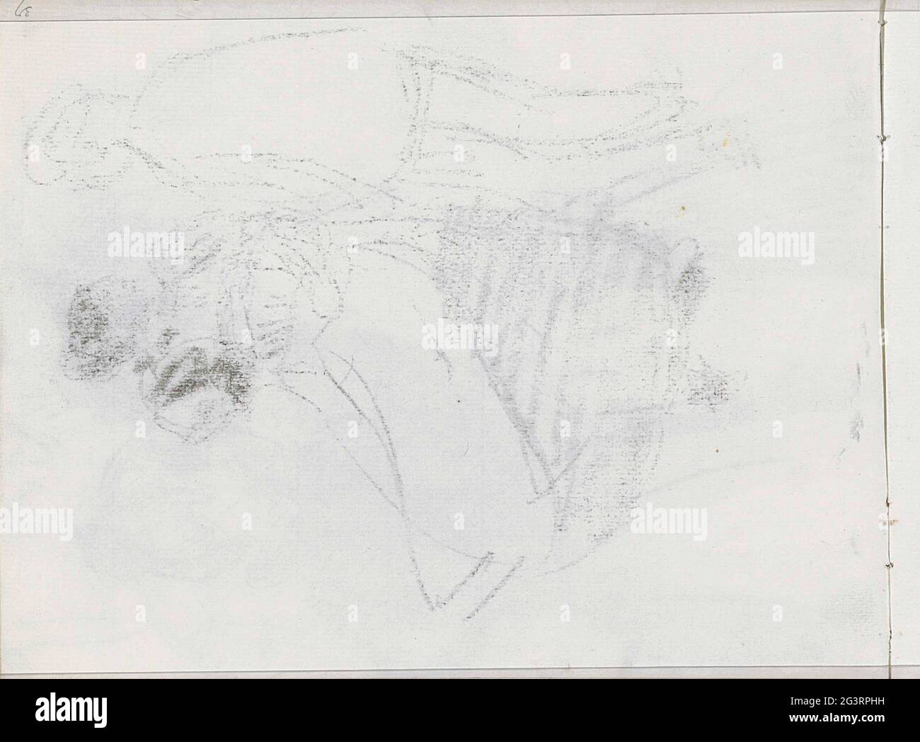 Abkatensch of the chalk drawing on leaf 15 recto. Leaf 14 Verso from sketchbook XX with 26 sheets. Stock Photo