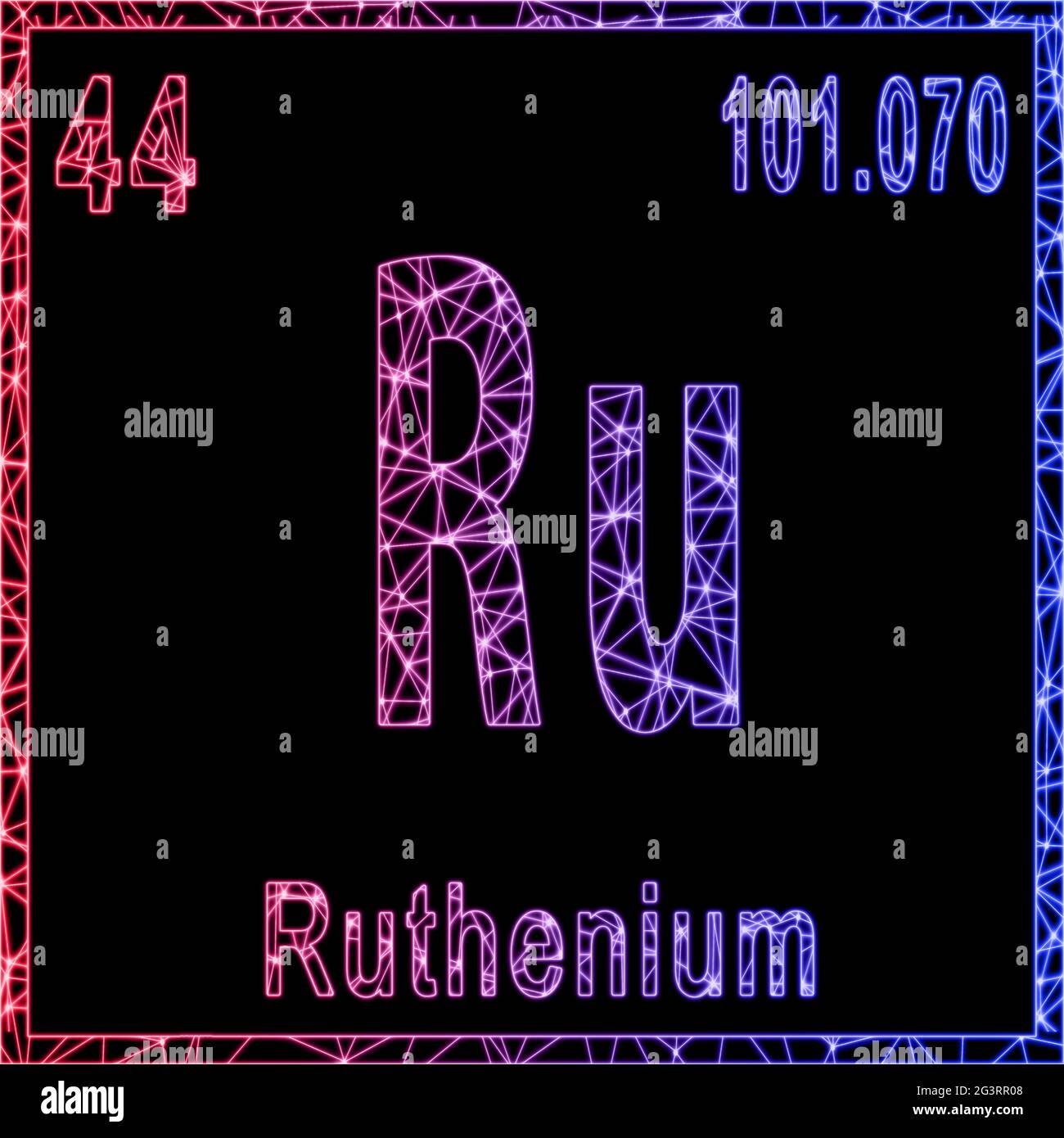 Ruthenium chemical element, Sign with atomic number and atomic weight, Stock Photo
