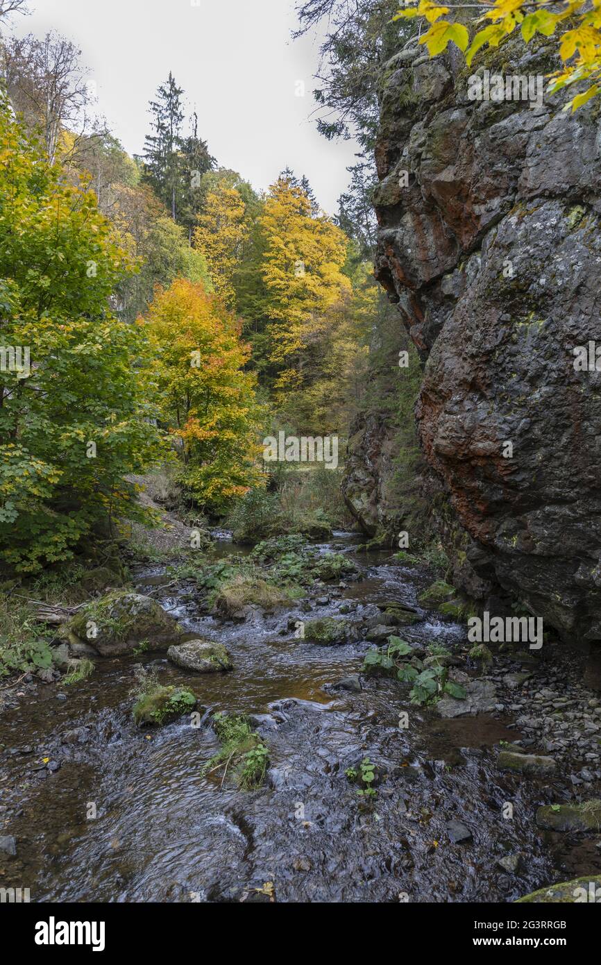 The Steinach Gorge at the breakthrough through the bar of quartz keratophyr Stock Photo