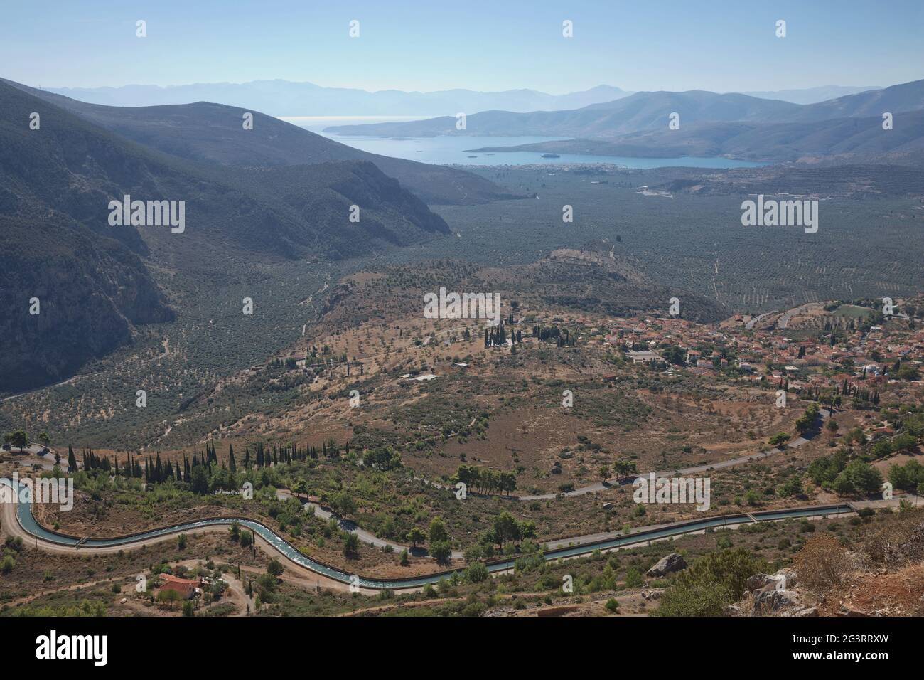 Archaelogical site of Delphi, Greece. Delphi is ancient sanctuary that grew rich as seat of oracle Stock Photo