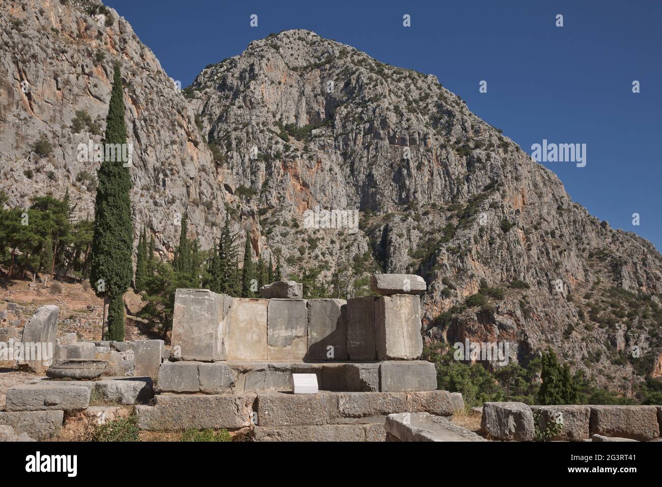 Archaelogical site of Delphi, Greece. Delphi is ancient sanctuary that grew rich as seat of oracle that was consulted on importa Stock Photo