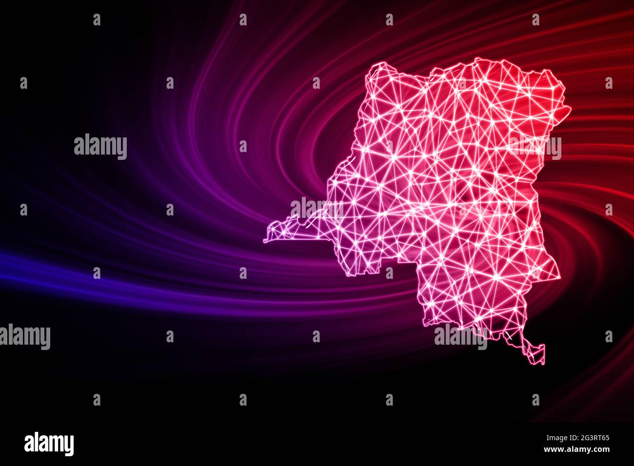 Map of Democratic Republic Congo, Polygonal mesh line map, modern map ...