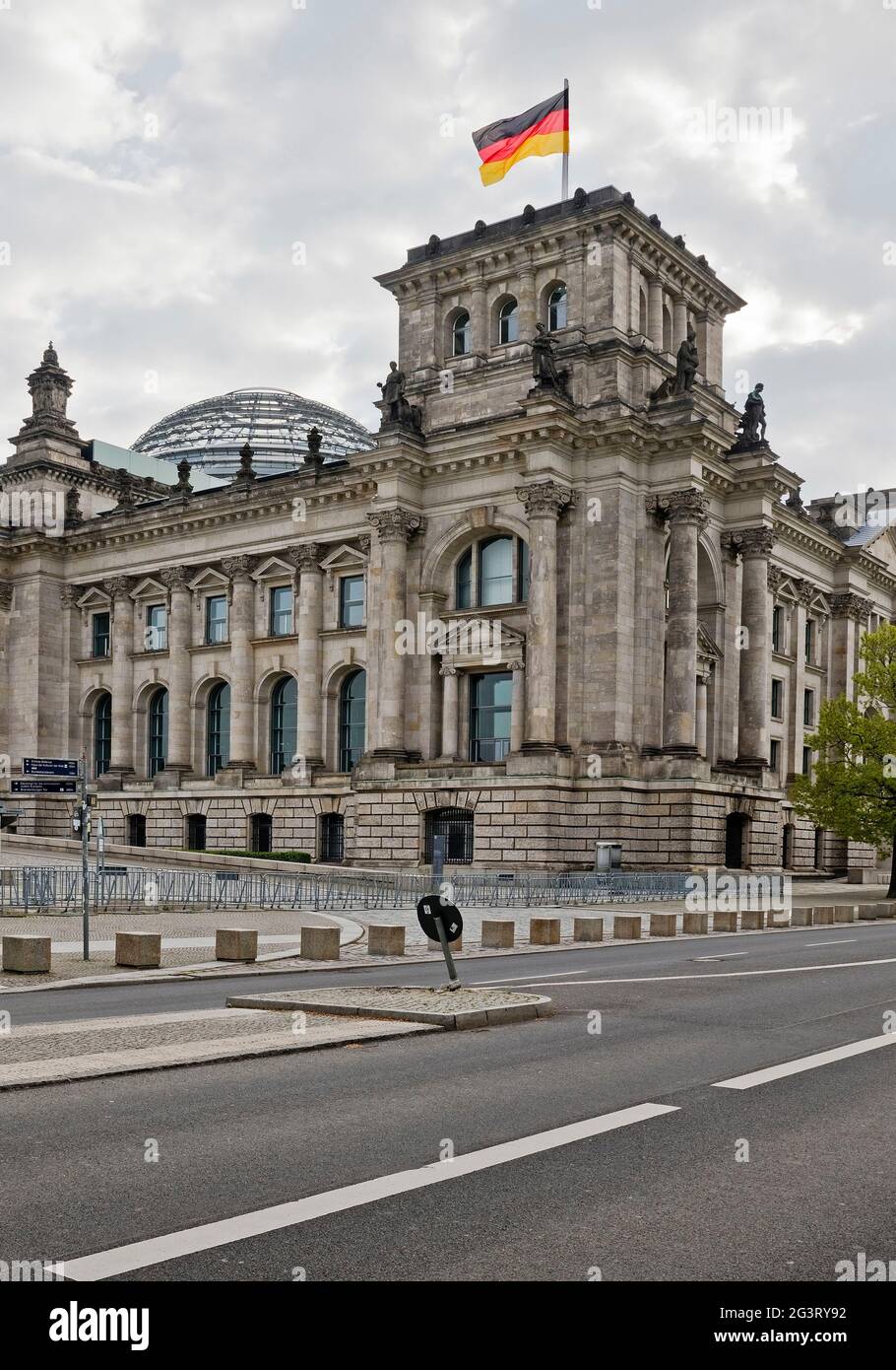 Reichstag building without people early in the morning, German Bundestag at the gouvernment district, Germany, Berlin Stock Photo