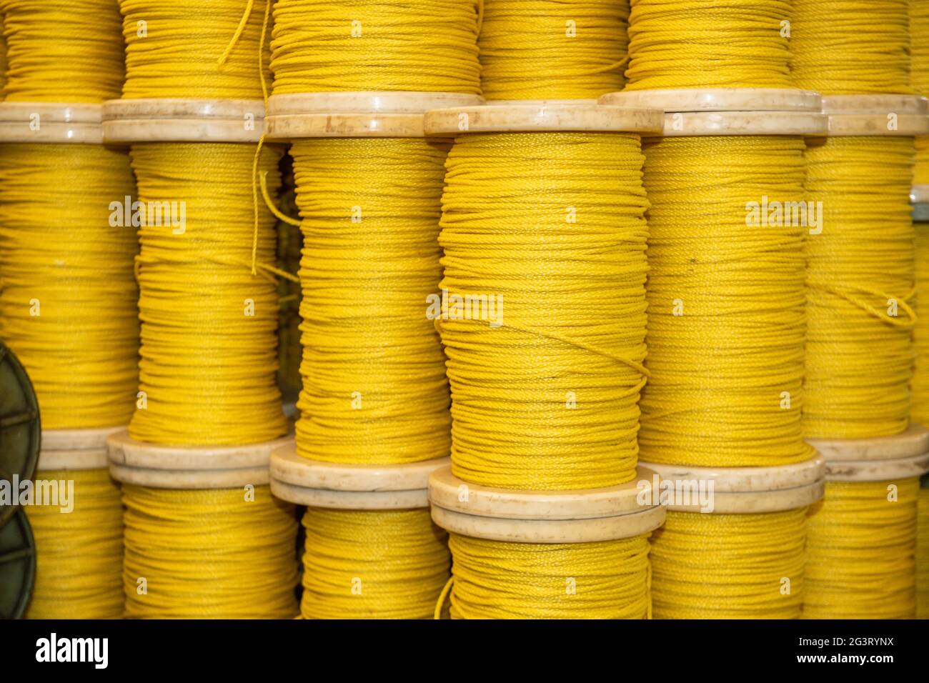 textile coils and rope, textile machine Stock Photo