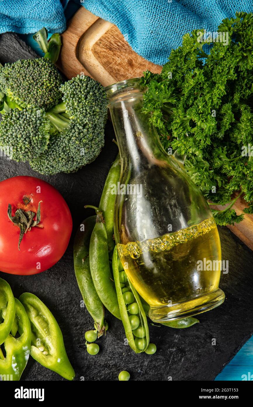 Oil And Vegetables Stock Photo Alamy
