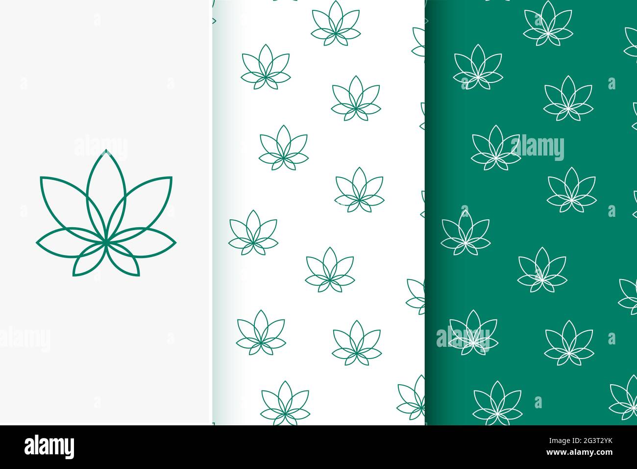 Set of seamless patterns of abstract cannabis leaf in modern style. Stock Photo