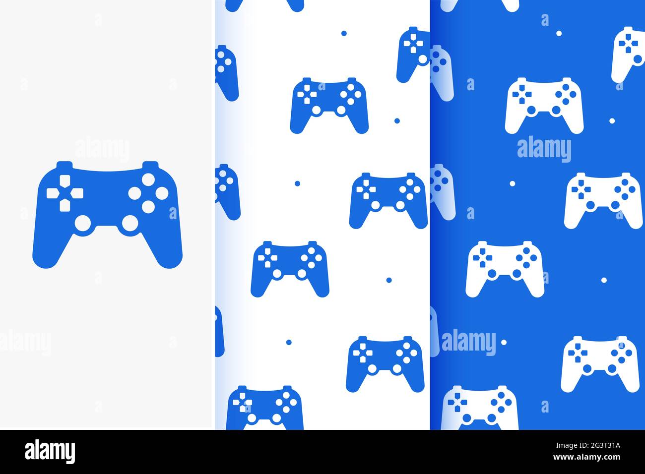Set of seamless patterns of game joystick in flat style. Stock Photo