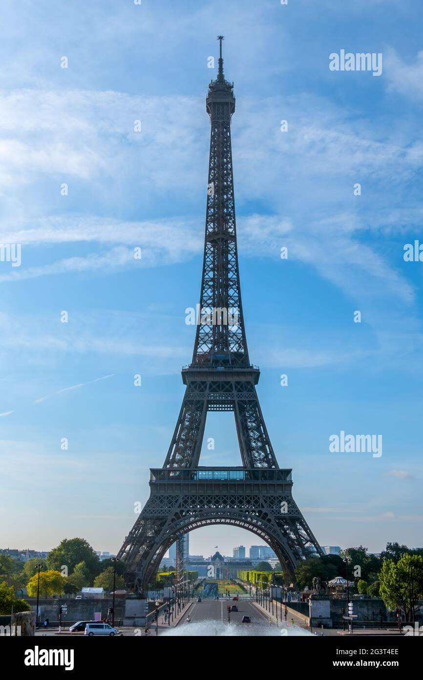 Eiffel Tower and Blue Sky Stock Photo