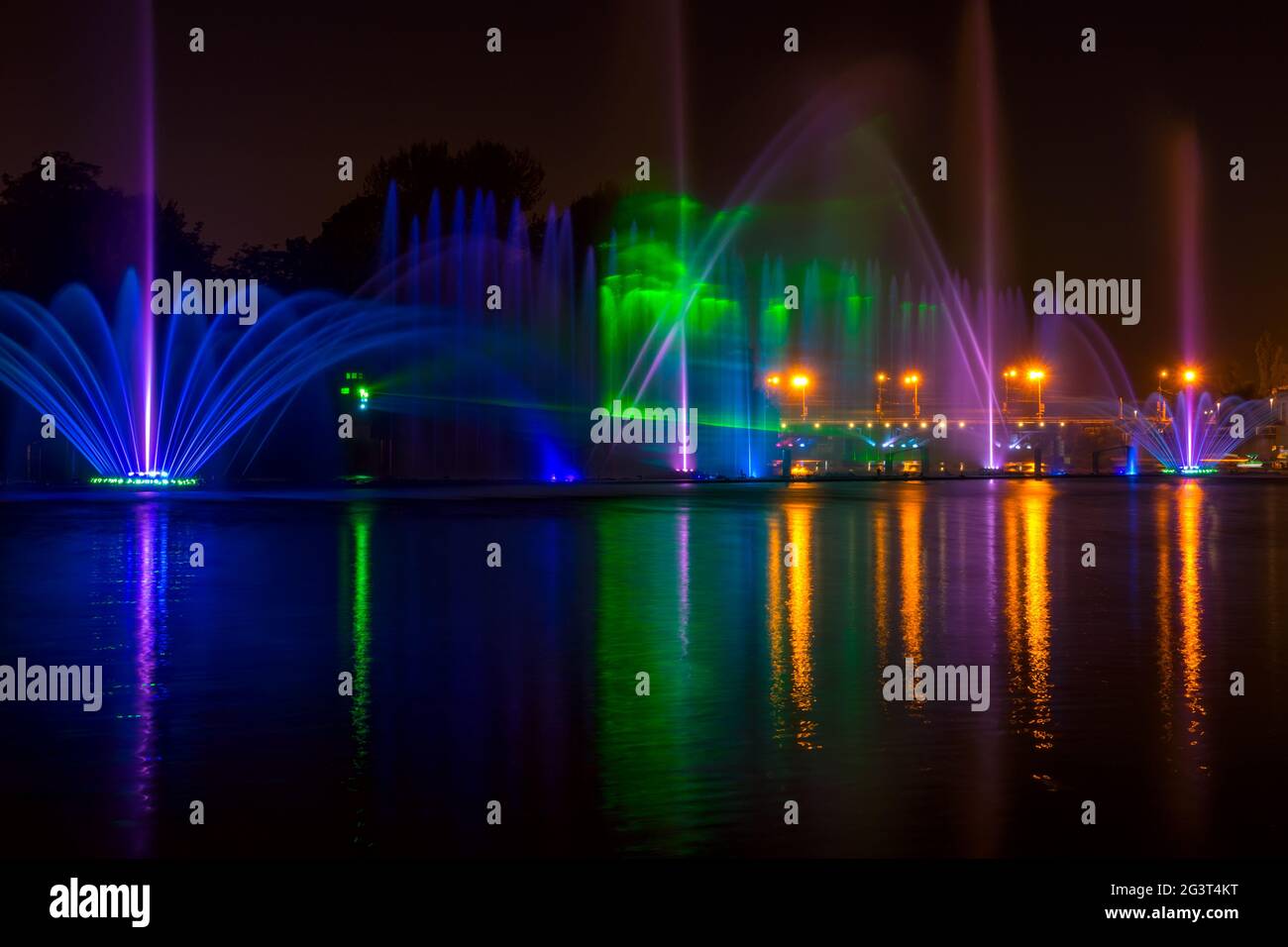 City Fountain with Night Illumination Stock Photo - Alamy