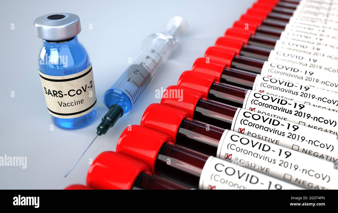 Vaccine Bottles Positive Blood Test Tubes Stock Photo Alamy