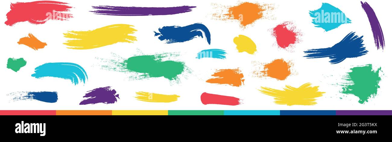 Realistic rainbow colored paint strokes on white background - Vector illustration Stock Vector