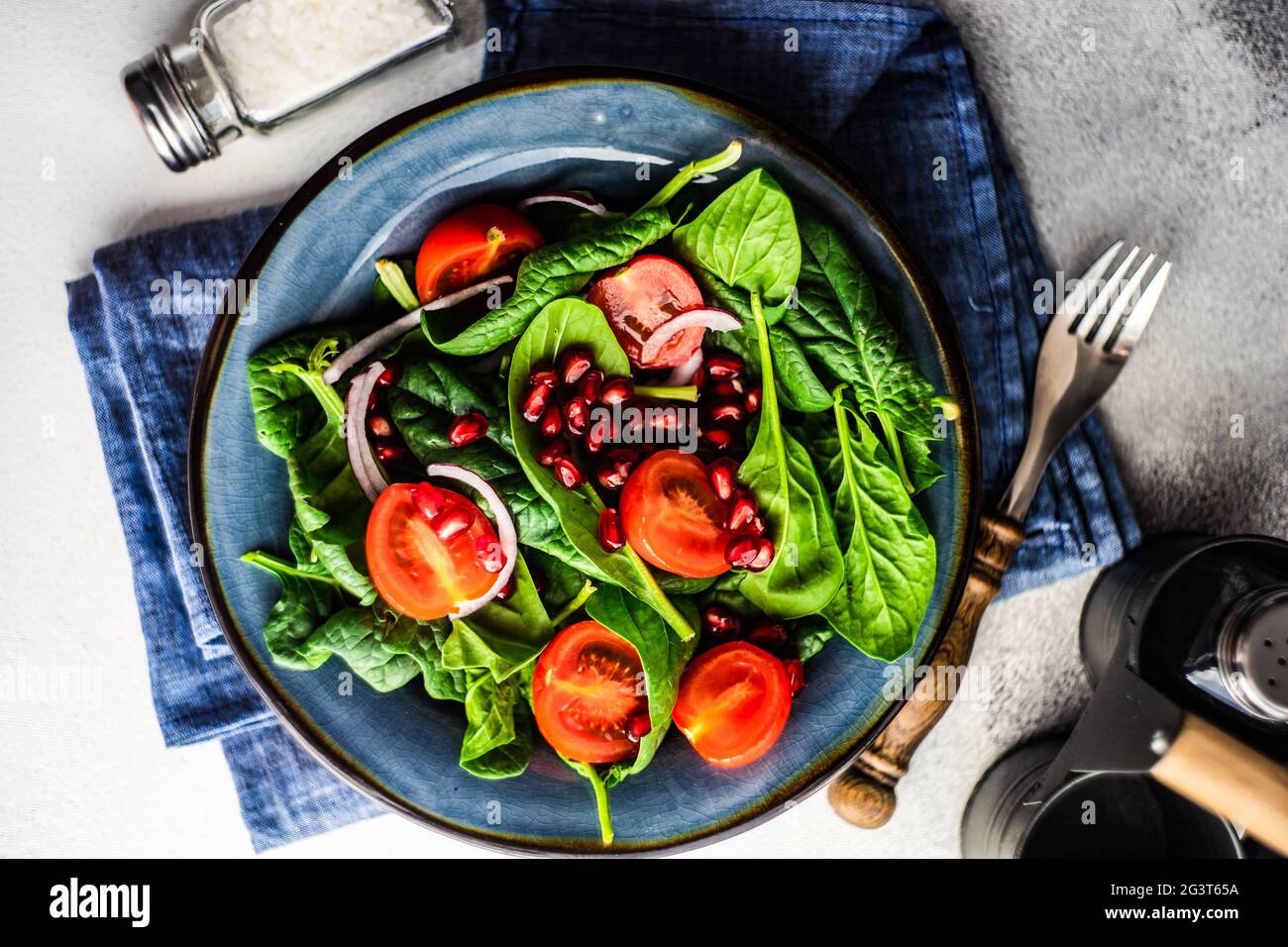 Fresh organic salad with spinach Stock Photo