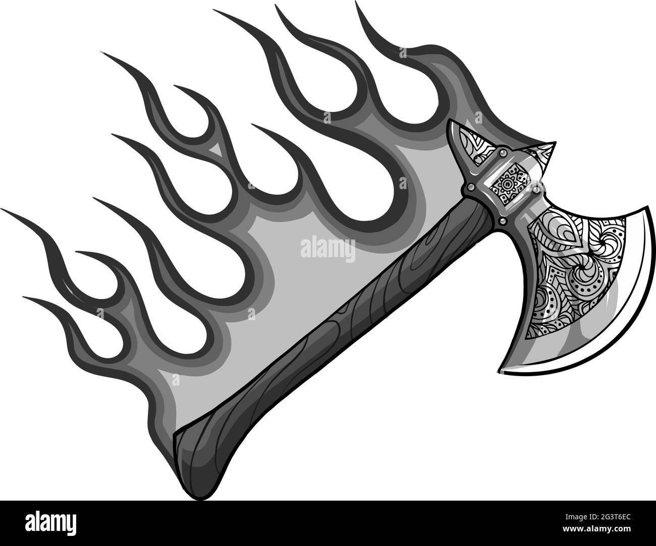 illustration of ax with flames in white background Stock Vector