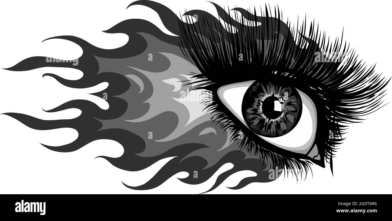woman eye with fire and flames vector illustration Stock Vector