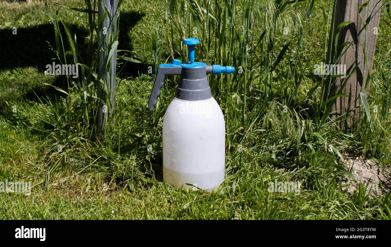 A Close Up of a Small Spray Bottle Containing Weed Killer Stock Photo