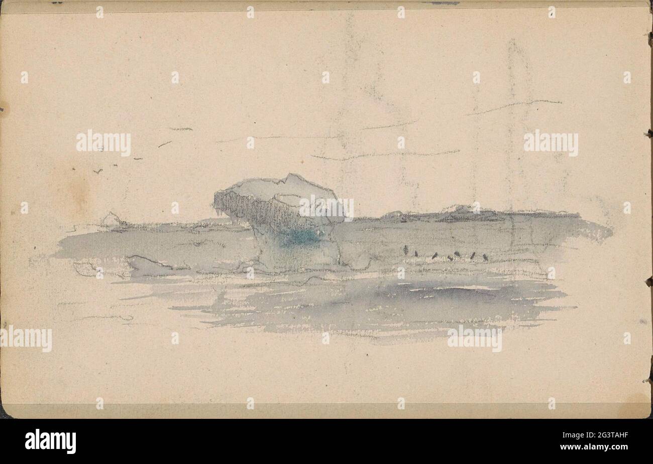View of the Barents Sea with ice floes. Leaf 6 Verso from a sketchbook with 35 blades meant during the expedition to Nova Zembla in 1880. Stock Photo