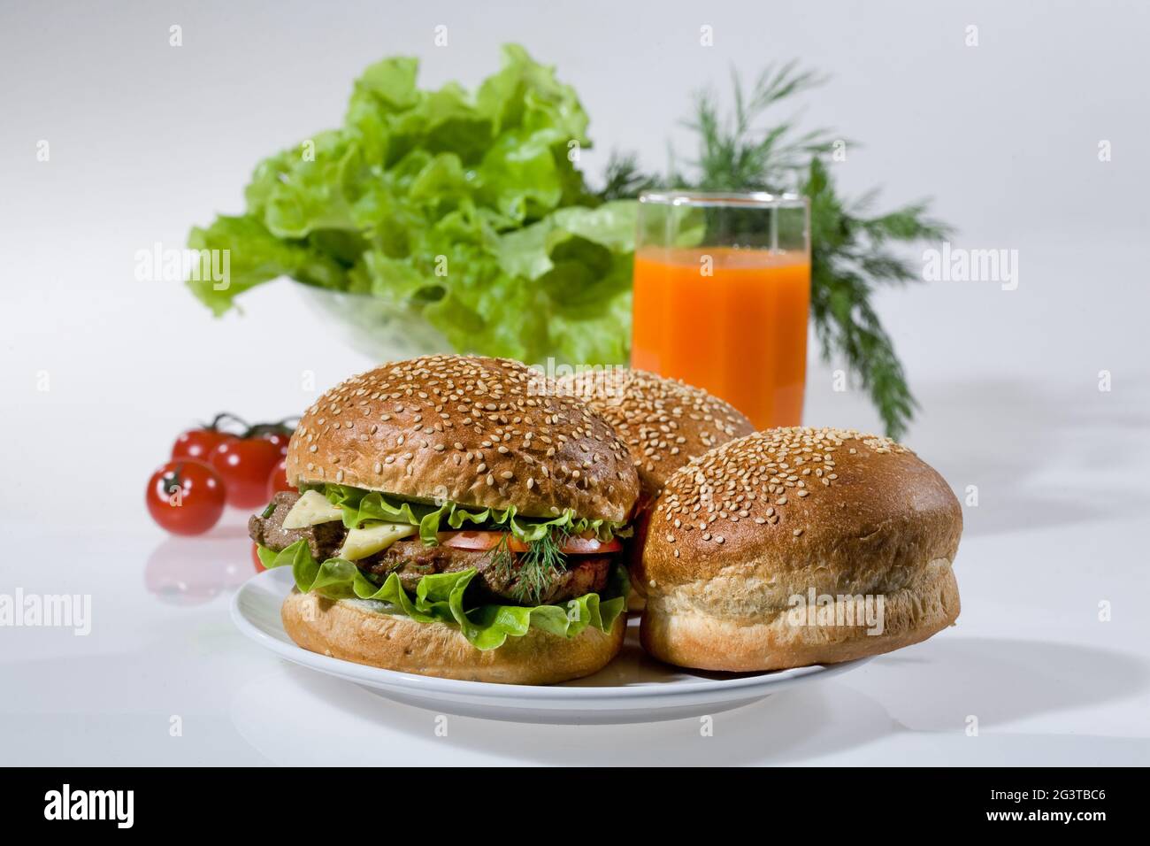Burgers And Juice Stock Photo Alamy