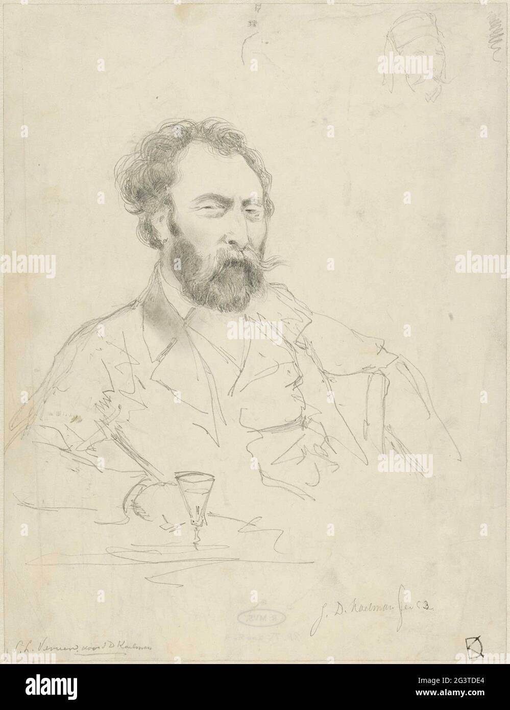 Portrait of the painter Salomon Leonardus (Samuel) pervert, sitting behind  table with a glass Stock Photo - Alamy