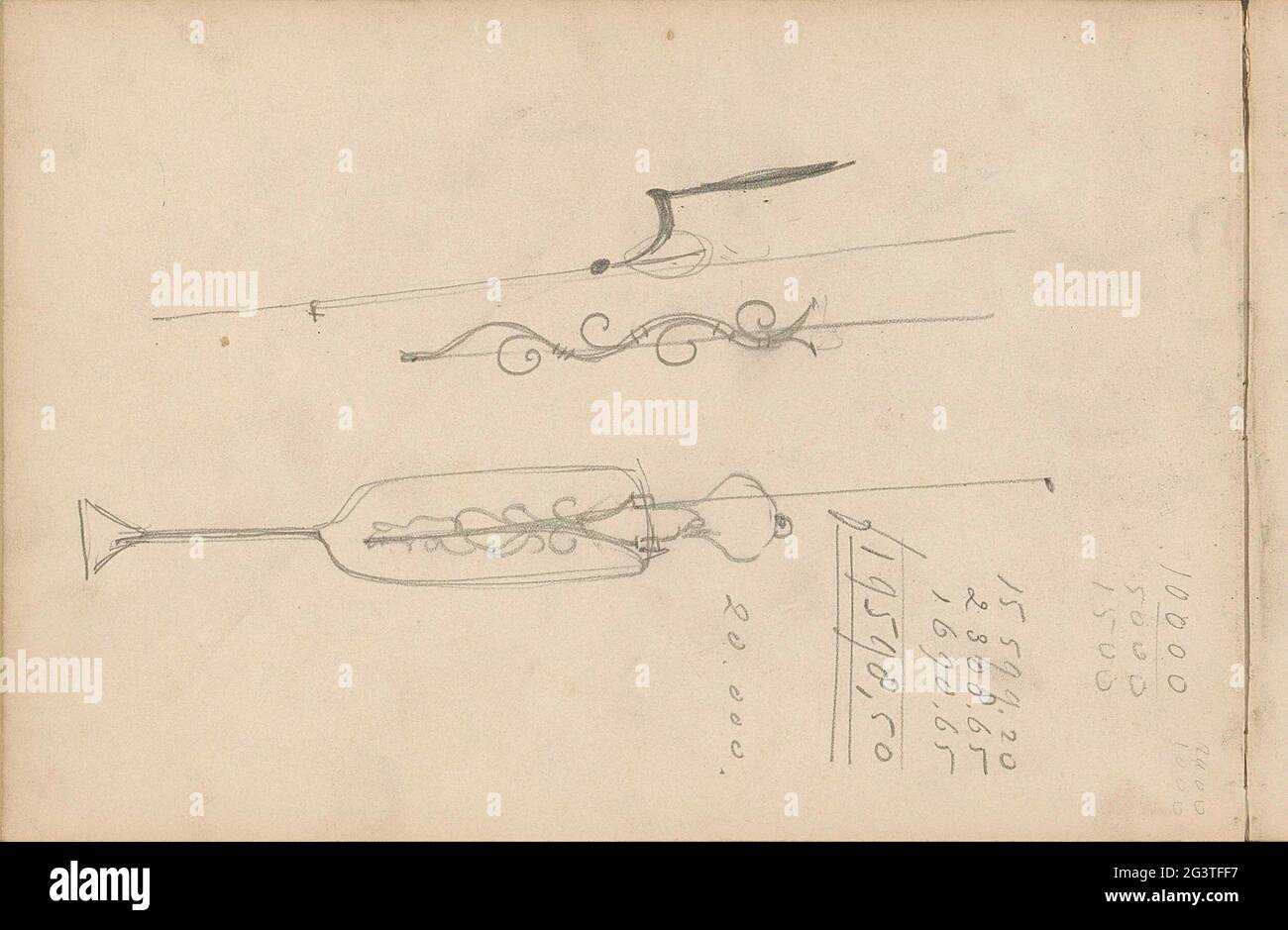 Studies. Leaf 17 Verso from a sketchbook with 25 sheets. Stock Photo