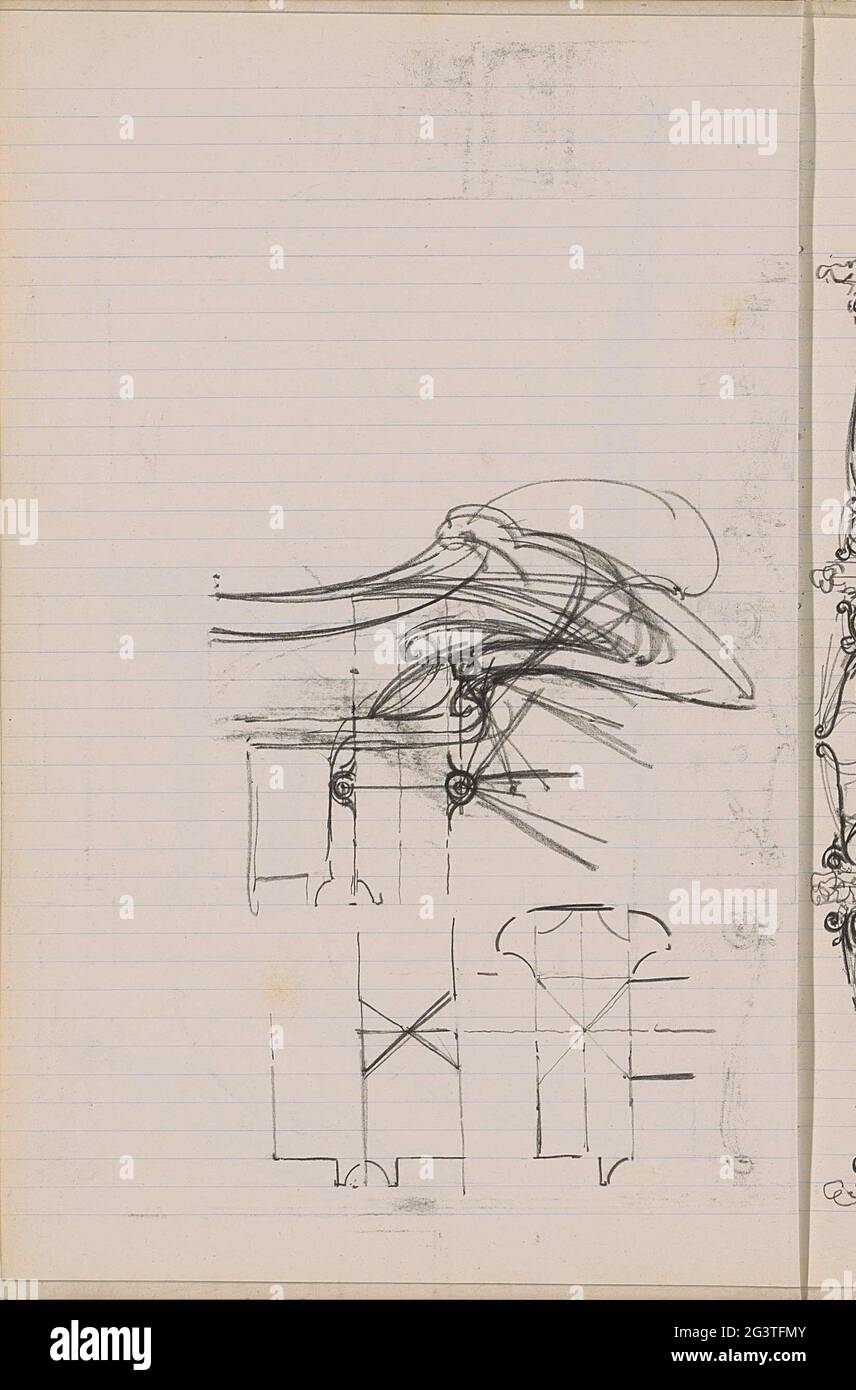 Studies, possible architecture. Leaf 58 Verso from a sketchbook with 79 sheets. Stock Photo