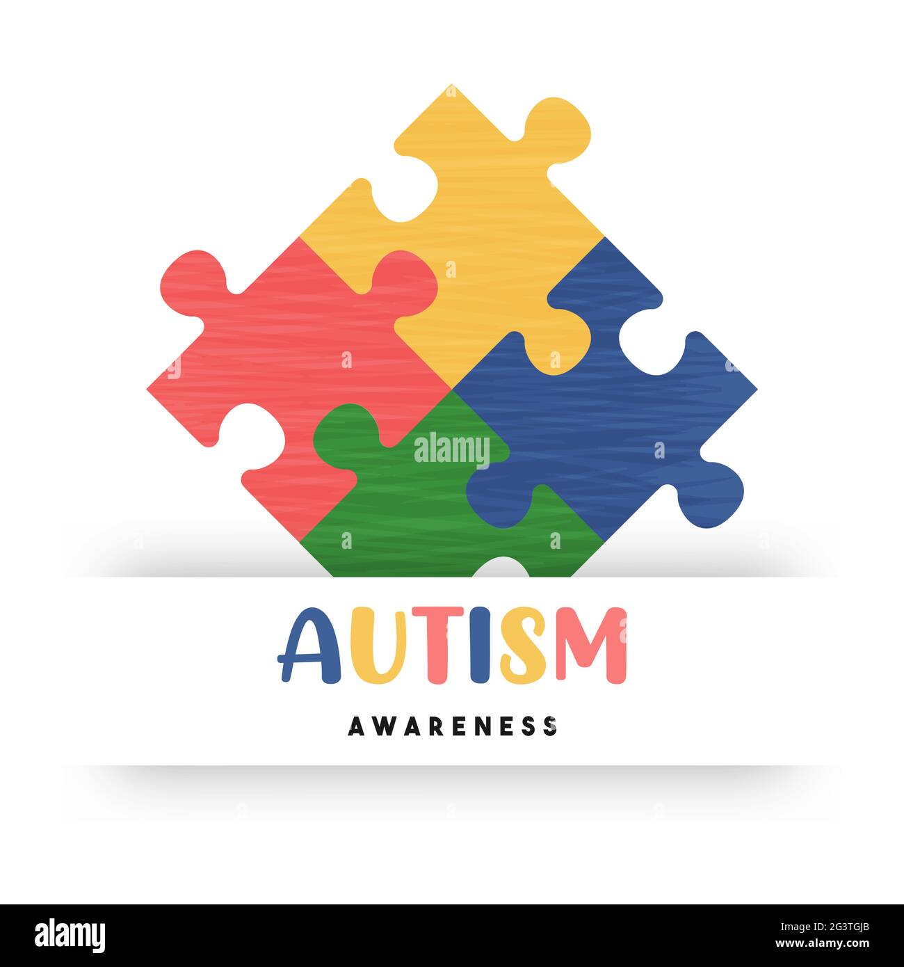 Autism awareness day greeting card illustration of colorful puzzle background. Different kid concept, psychology support or education design for april Stock Vector
