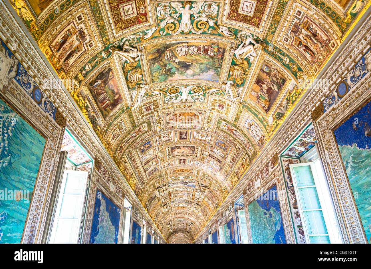 Perspective view in the Gallery of Maps in Vatican Museum, Vatican City, Rome. Stock Photo