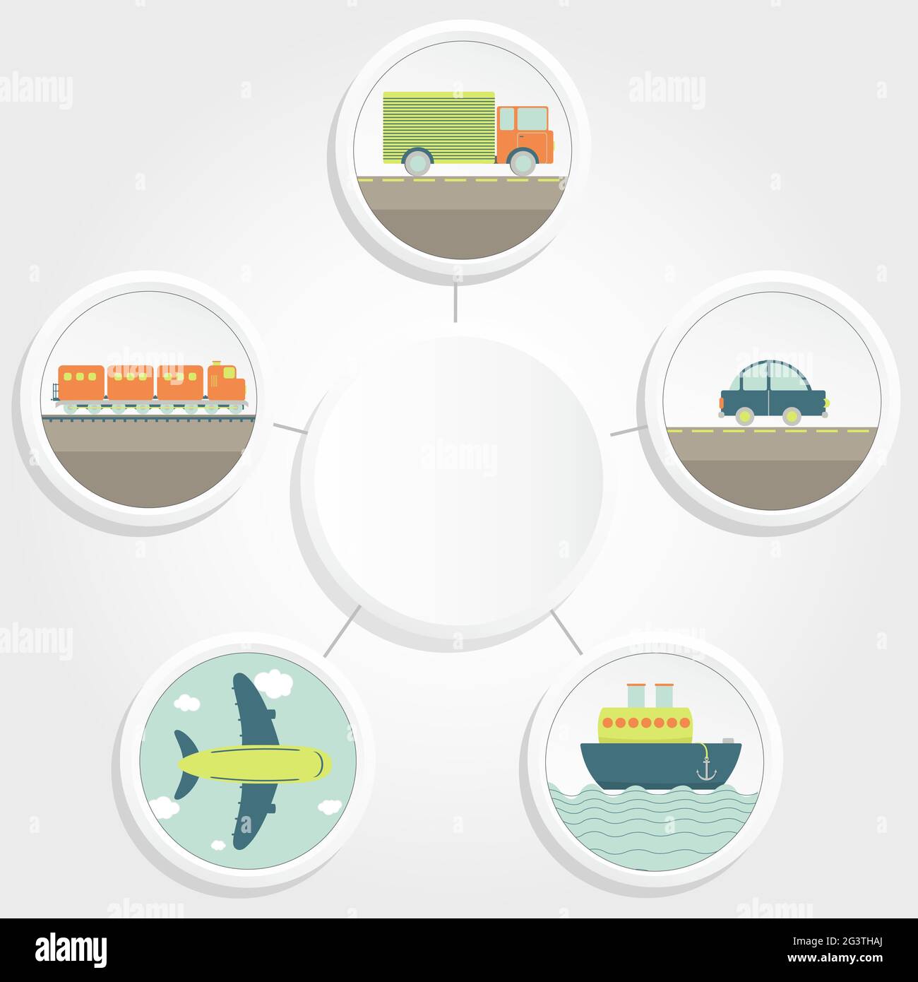 Five types of transportation around a copy space to write text Stock Vector