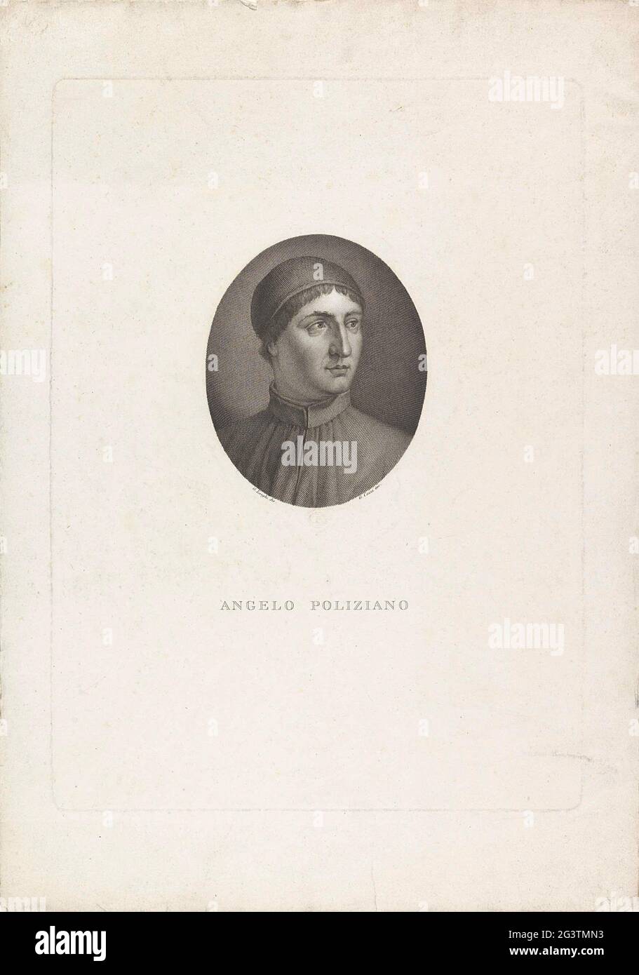 Portrait of agnolo poliziano; Portraits of famous Italians in ovals. . Stock Photo