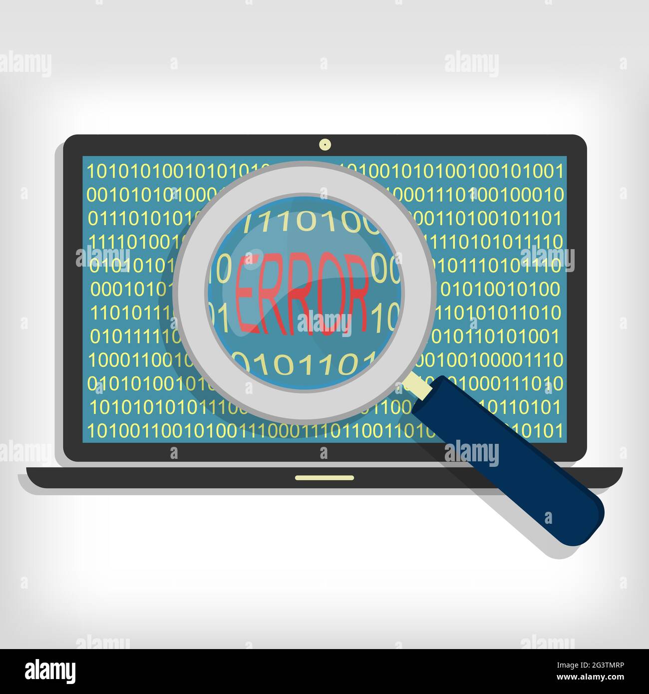 Magnifying glass showing error code on laptop Stock Vector