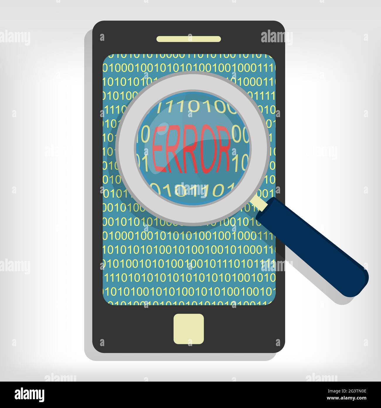 Magnifying glass showing error code on smartphone Stock Vector