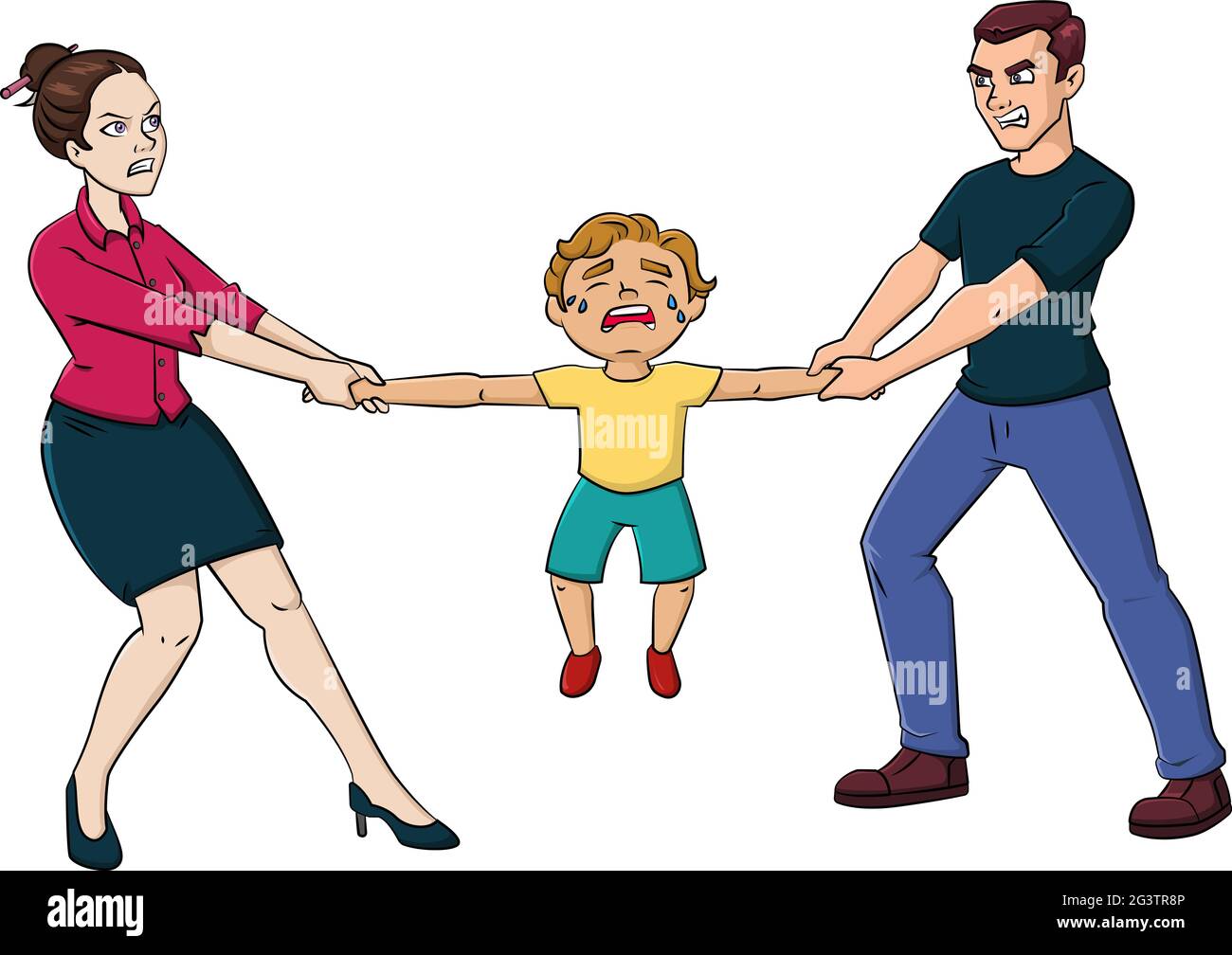 Cartoon vector illustration of a mother and father pulling at a child's  arms in tears Stock Vector Image & Art - Alamy
