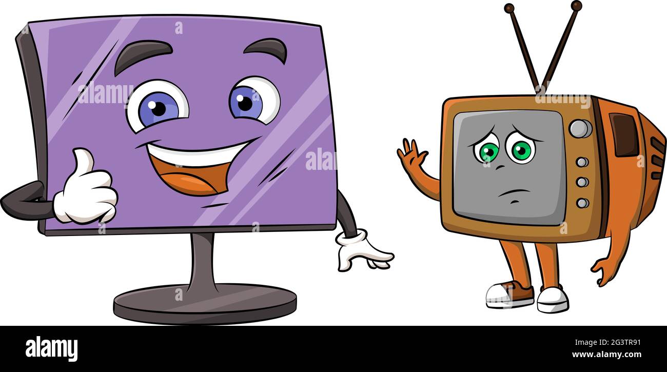 Cartoon vector illustration of a new HDTV vs old TV Stock Vector