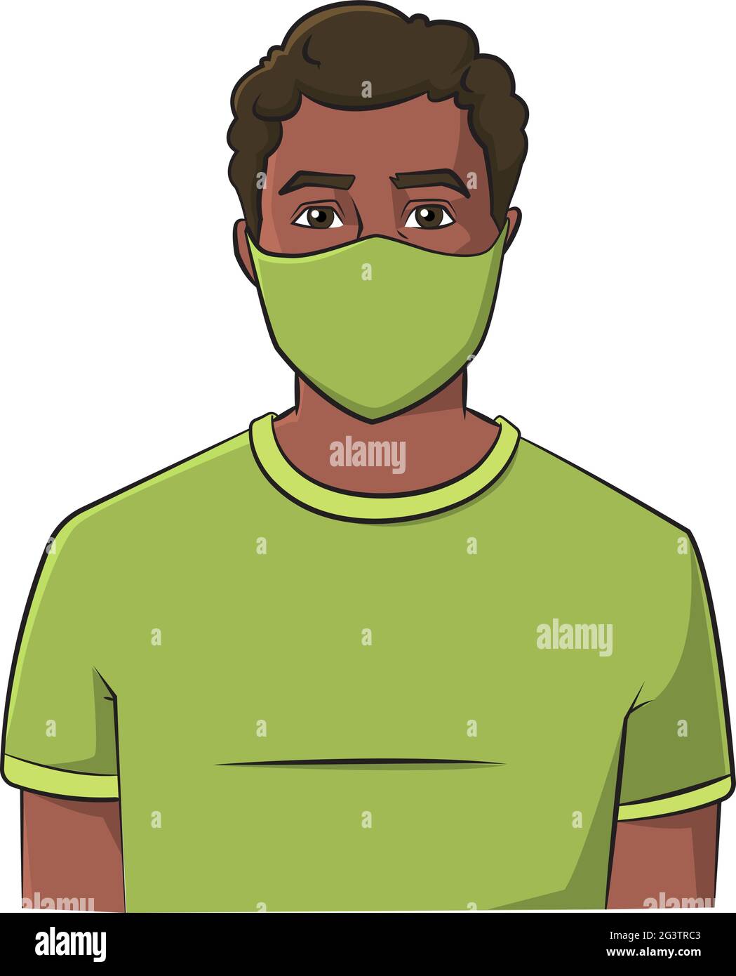Cartoon vector illustration of a black man wearing a cloth virus mask Stock Vector