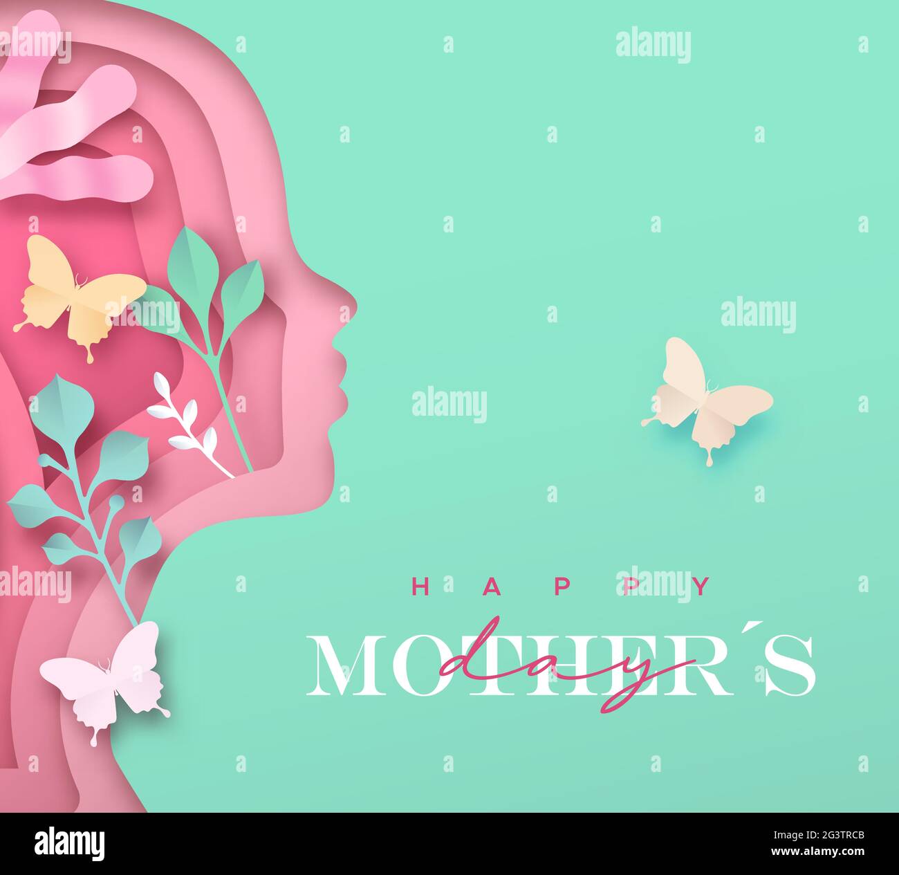 Happy Mother's Day greeting card illustration. 3D papercut woman ...