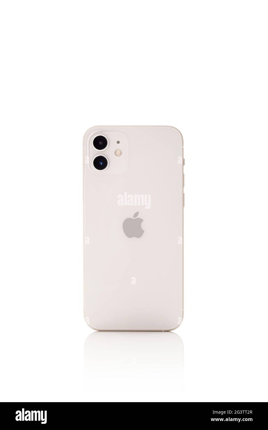 IPhone 12 White isolated onwhite. Stock Photo