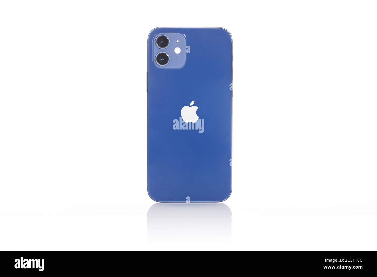 IPhone 12 Blue. Stock Photo