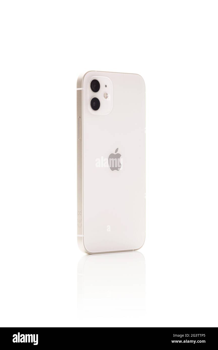 IPhone 12 White. Stock Photo