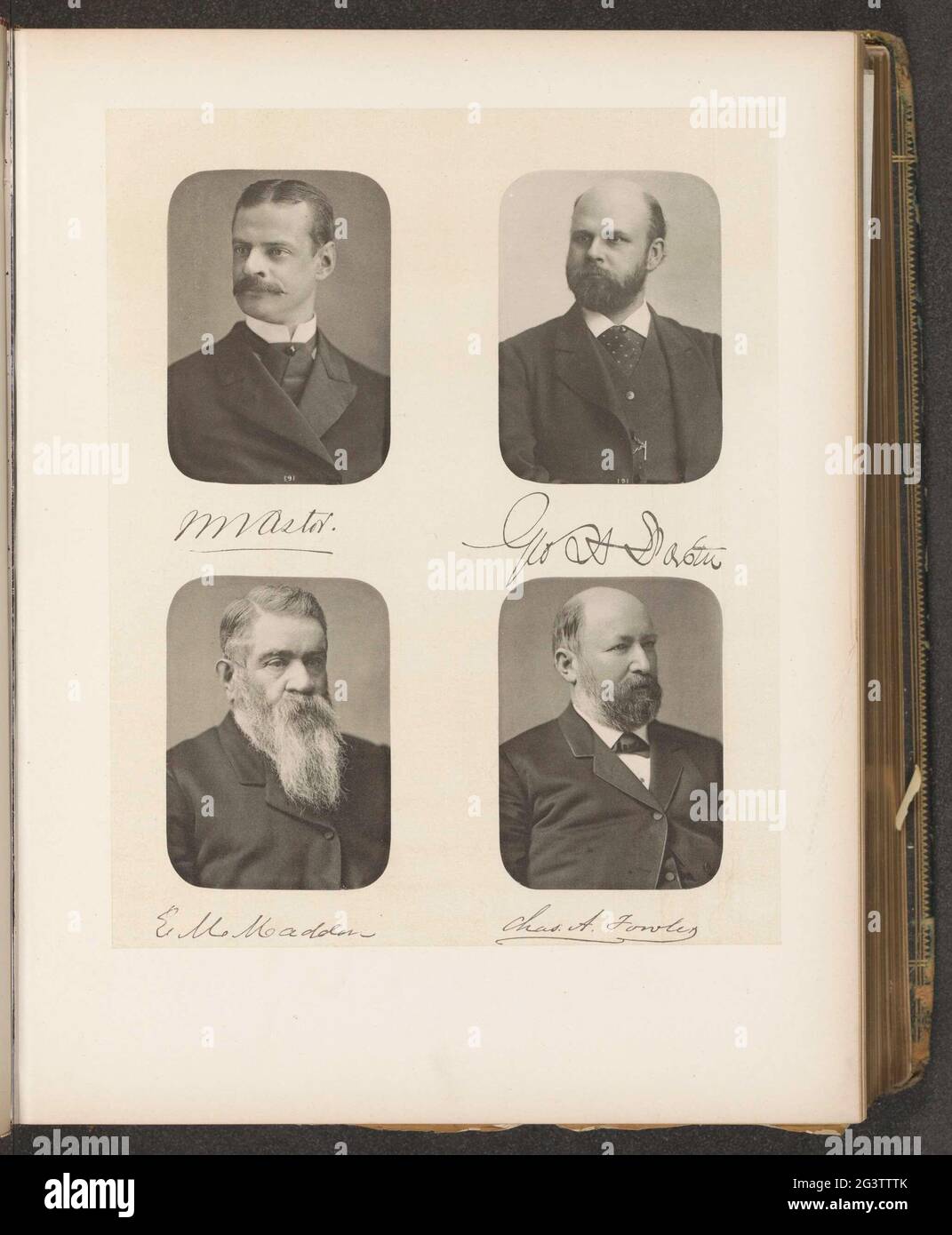 Portraits of four Senate members of the state of New York. At the top left William Waldorf Astor, at the top right George H. Foster, bottom left Edward M. Madden, at the bottom right of Charles A. Fowler. Stock Photo