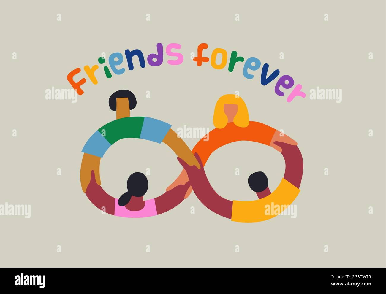 Friends forever illustration concept, diverse people group holding hands  together making infinity symbol shape. Colorful friendship flat cartoon on  is Stock Vector Image & Art - Alamy