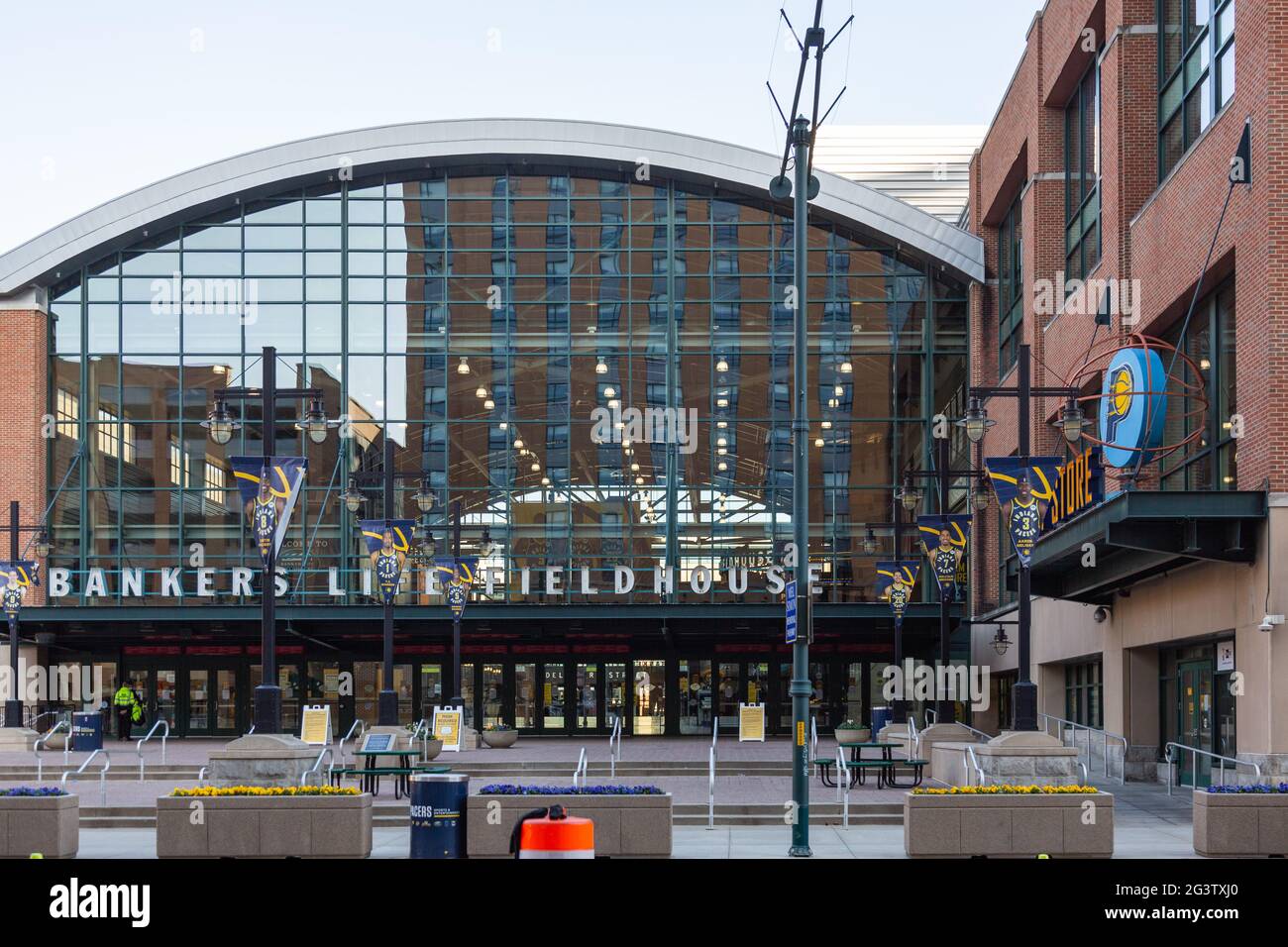 Gainbridge Fieldhouse (formerly Bankers Life), home of the Indiana Pacers, is an NBA stadium in downtown Indianapolis, Indiana, USA. Stock Photo