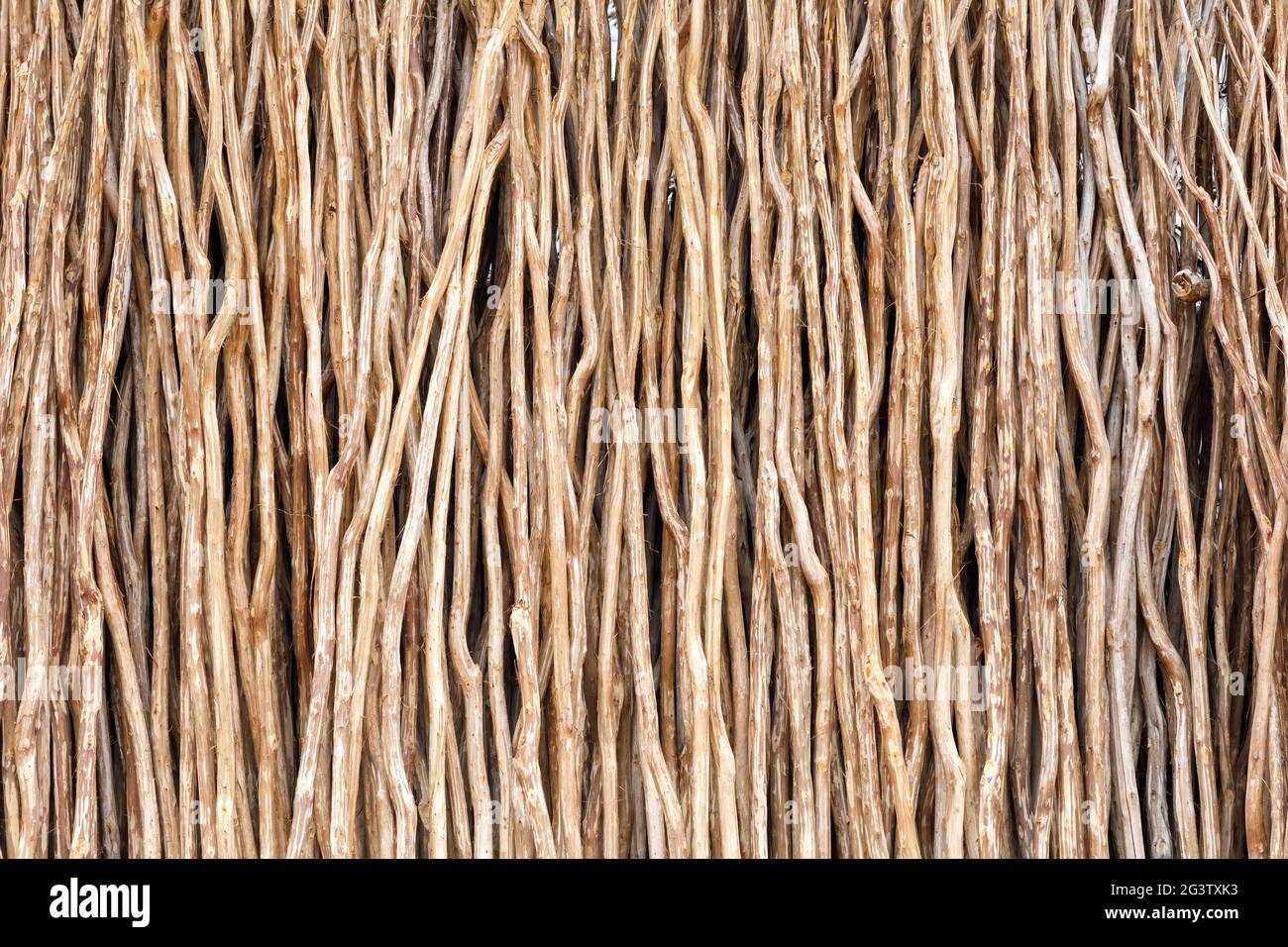 Wooden poles for home construction in Madagascar Stock Photo