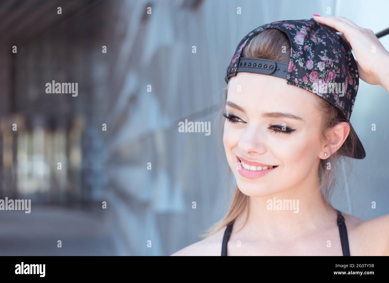 Close up Attractive Female Hip Hop Dancer Looking at the Camera Fiercely. Stock Photo